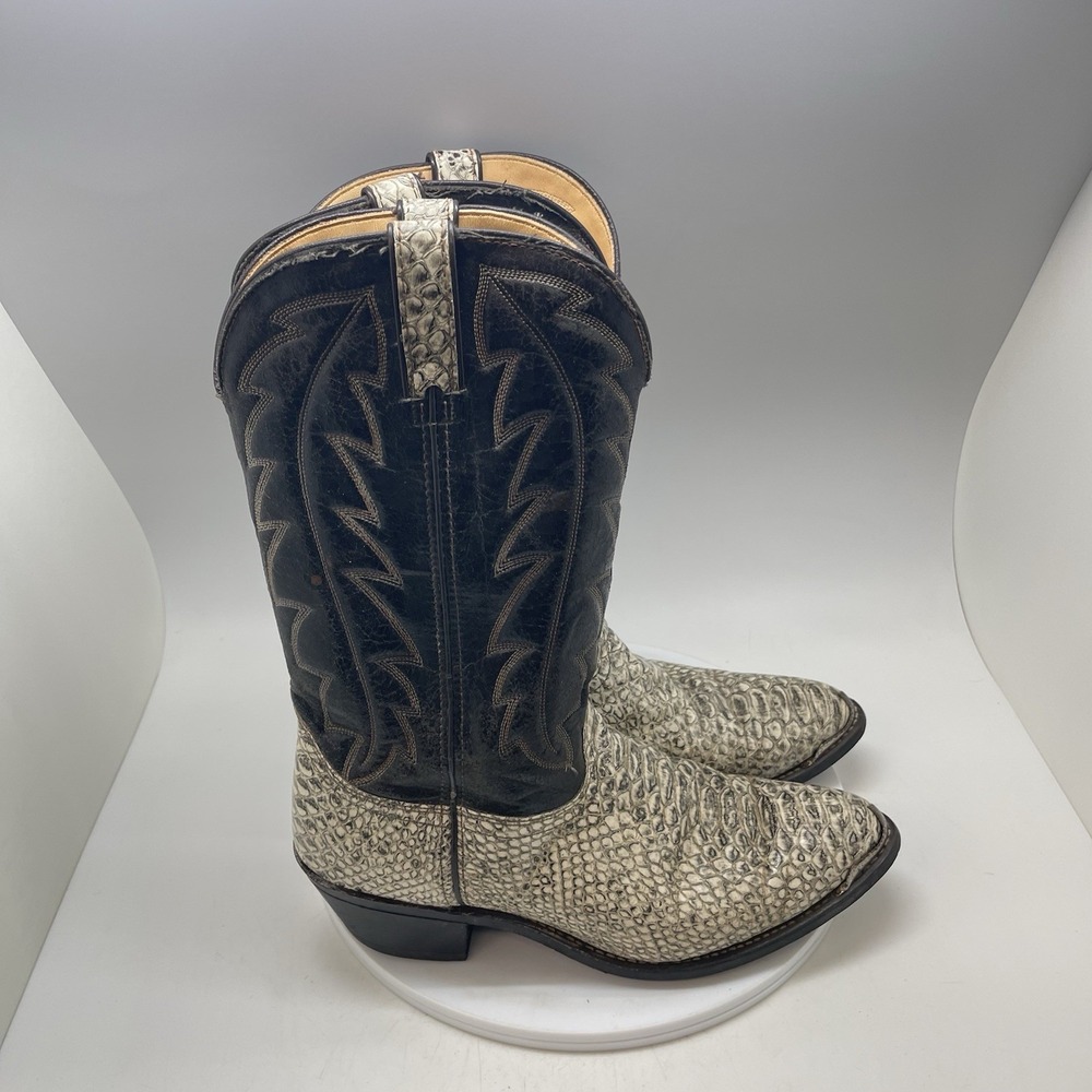 Durango Boots Men 10.5 Western Brown Snake Print Leather Cowboy Work Vintage USA